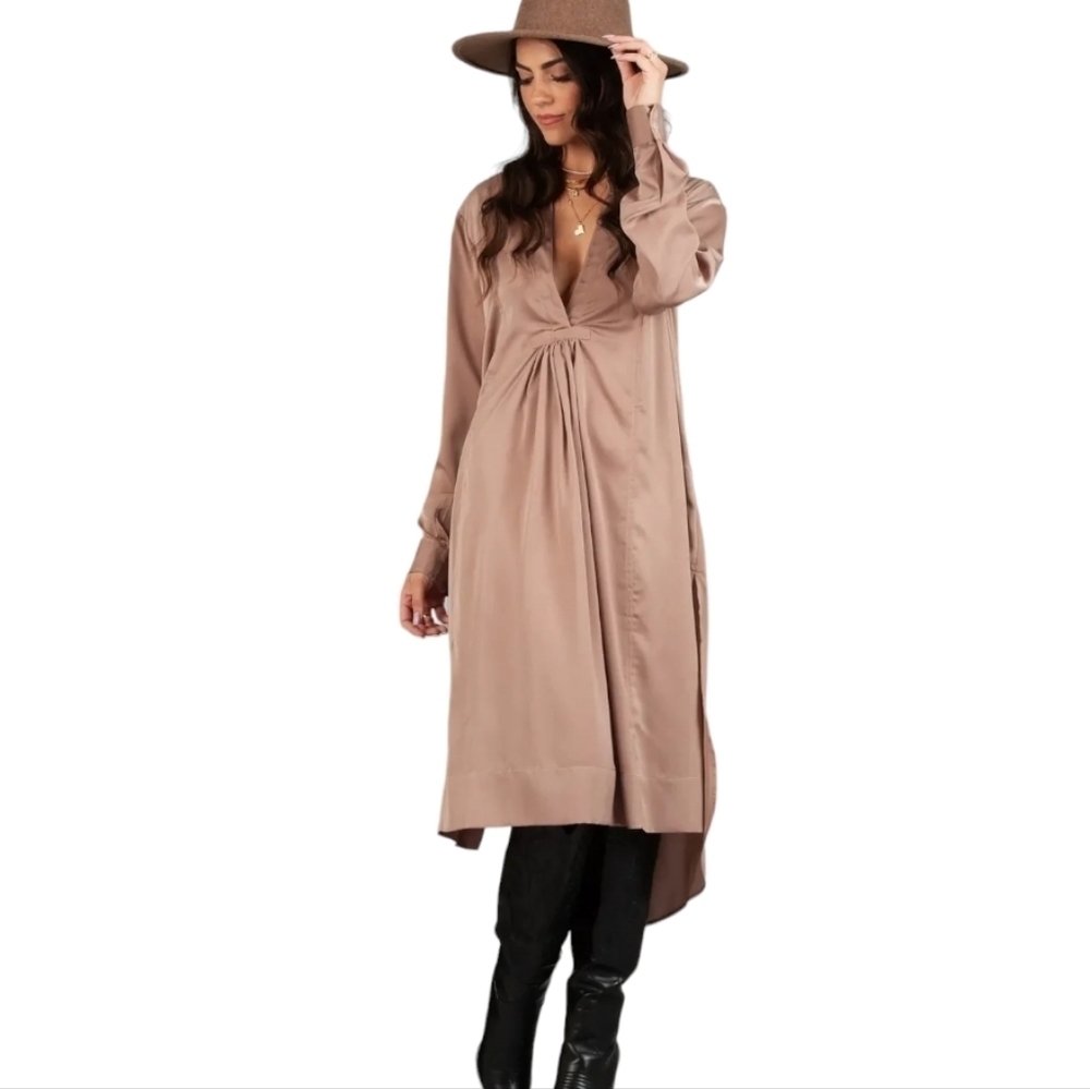 Lucca Silky Feel Long Shirt Dress - Size Large